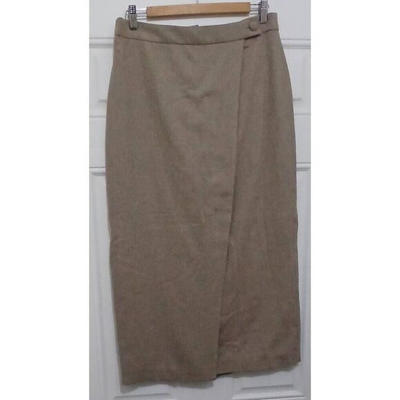 & other stories womens size 8 long wool viscose silk pencil faux wrap skirt tan - Picture 1 of 6